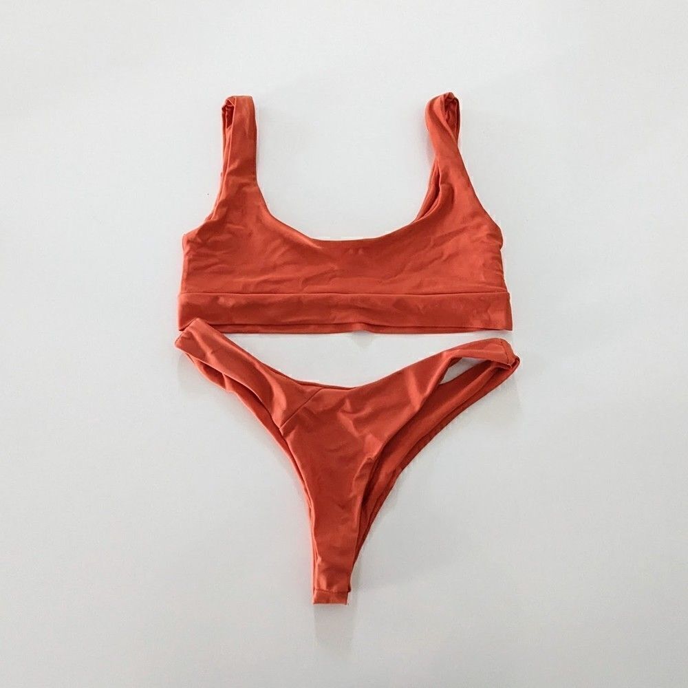 Women's Zaful Bikini Set Burnt Orange Scoop Neck High Waisted Cheeky Large GUC